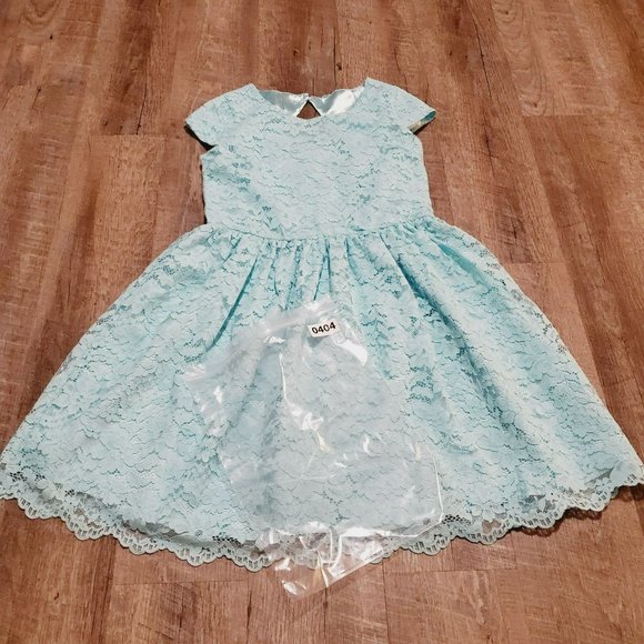 Children's Place Teal Lace Dress Size 14 Girls Zipper Closure w/Button Closure a - Picture 3 of 6